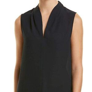 T Tahari Navy Pleated Sleeveless Top